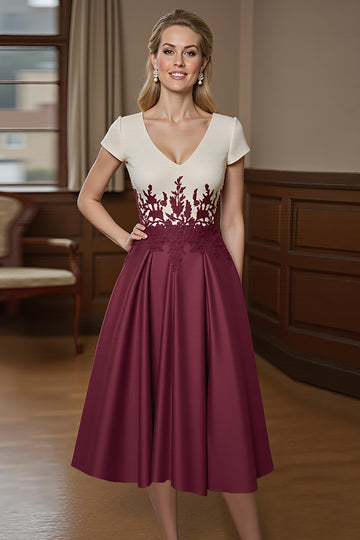 Burgundy A Line Mother Of The Bride Dress With Appliques